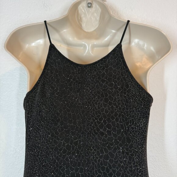 Vintage Slip Dress Gown Formal Goth Black Silver Shimmer Retro Holiday Small - Picture 5 of 9